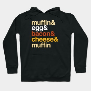 Deconstructed breakfast sandwich: muffin & egg & bacon & cheese (list of ingredients in true-to-life colors) Hoodie